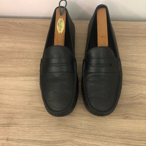 Gucci GG Logo Stamp Penny Loafers Moccasins Black Leather Men's SHOES 7.5 G 8 US - Picture 3 of 12